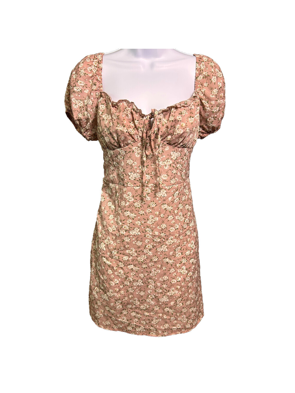 Coquette Floral Puff Sleeve Mini Dress Womens Medium Dusty Pink Dainty Fairy